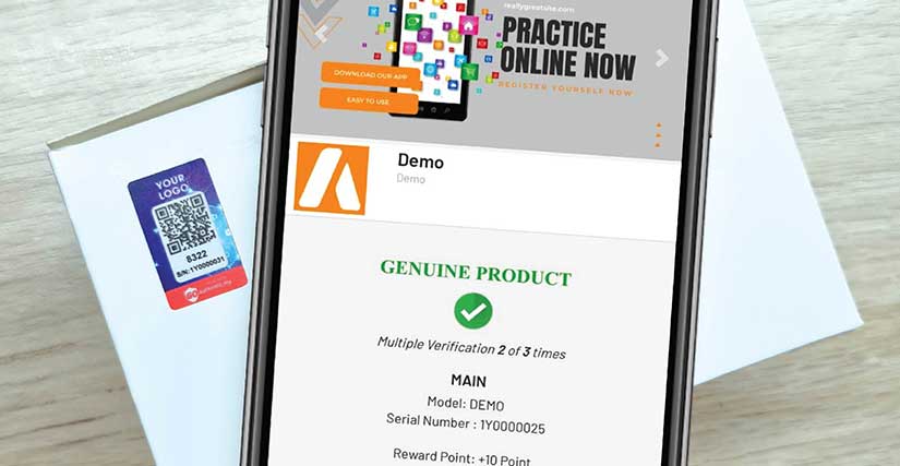 EAN Label digital printing and packaging manufacturer offering brand protection with anti-counterfeit stickers step three verify the product on phone