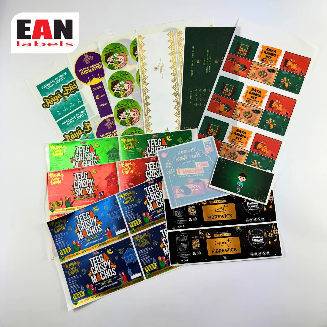 Seasonal Hari Raya sticker and flexible packaging sample sheets for festive product packaging