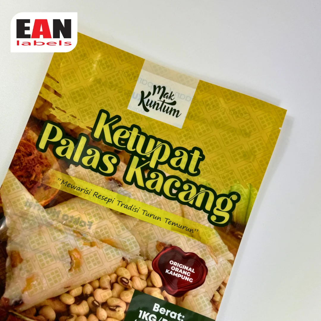 Custom Hari Raya ketupat food pouch with transparent window and traditional Malaysian design