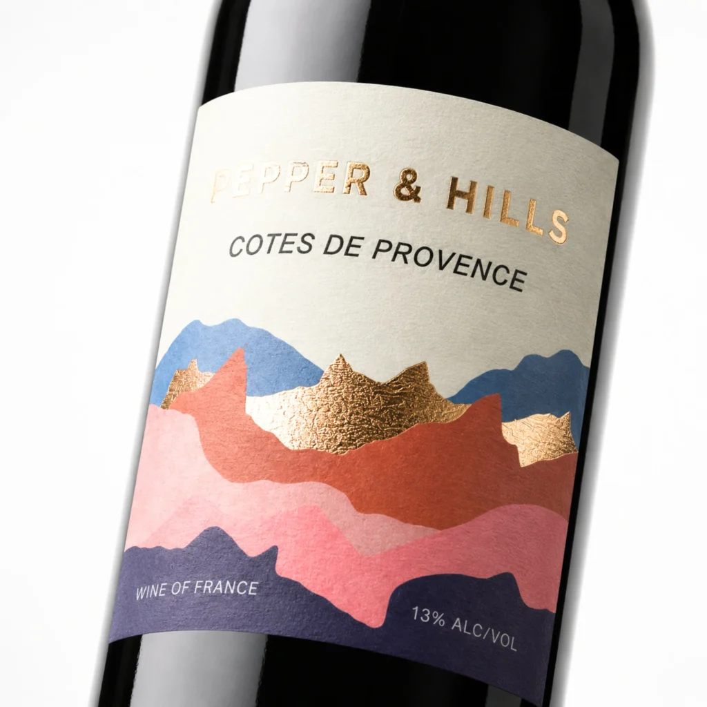 Wine label sample with textured paper label