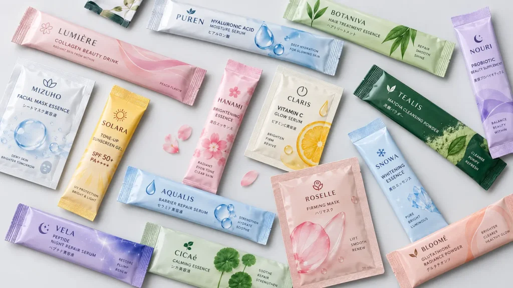 Cosmetic Sachet Roll Form packaging for skincare samples and trial packs