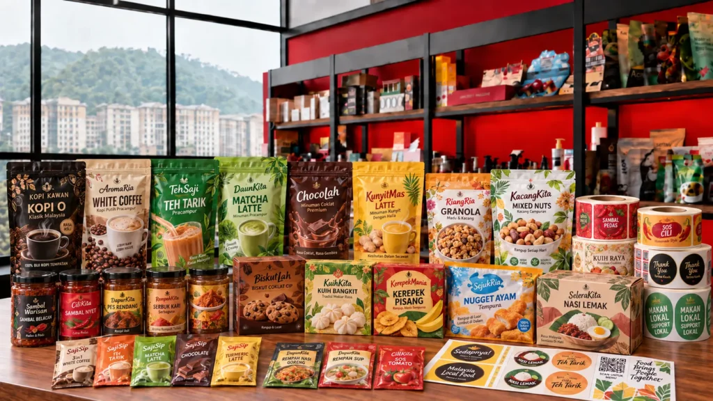 Halal food packaging formats including pouches, boxes, sachets and labels in Malaysia