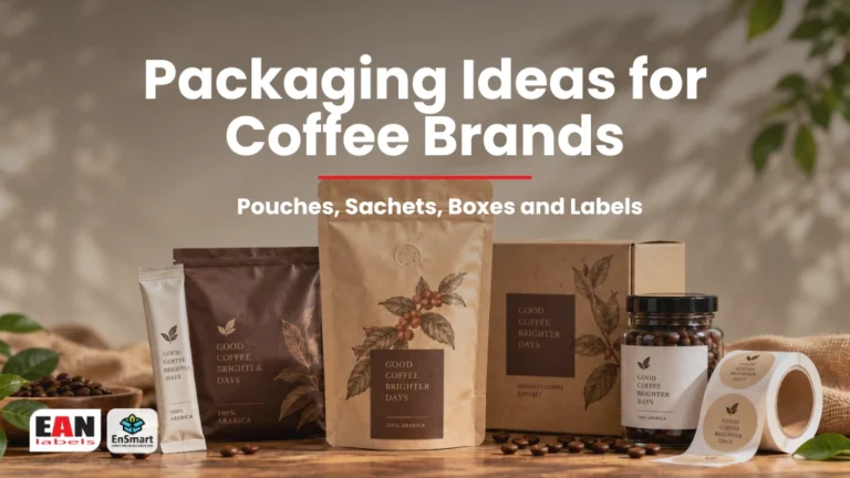 Packaging ideas for coffee brands featuring printed pouches, sachets, boxes, jar labels and roll labels