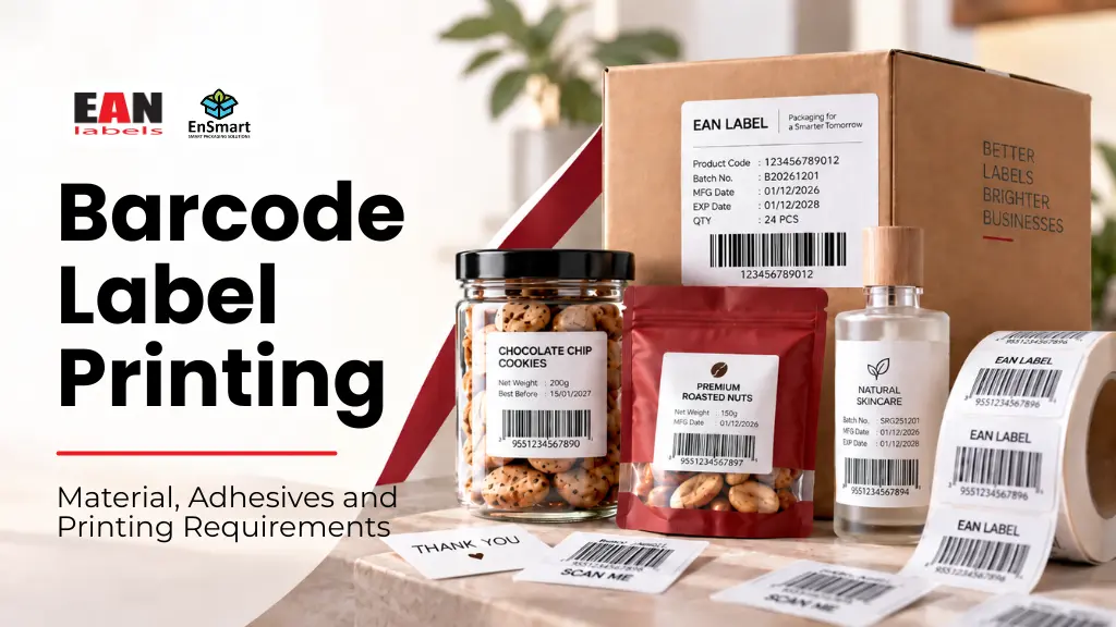 Barcode labels printed on food jars, flexible packs, bottles, cartons and label rolls